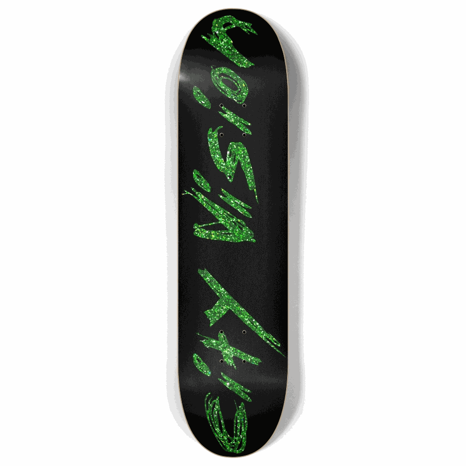 Skateboard - Black and Green Glitter Name 8.00 by City Vision Skateboards (8.00)