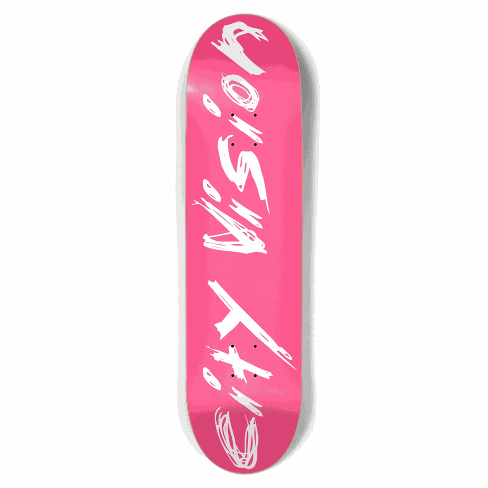 Hot Pink and White Name 8.50 City Vision Skateboards City Vision Skateboards 8.50