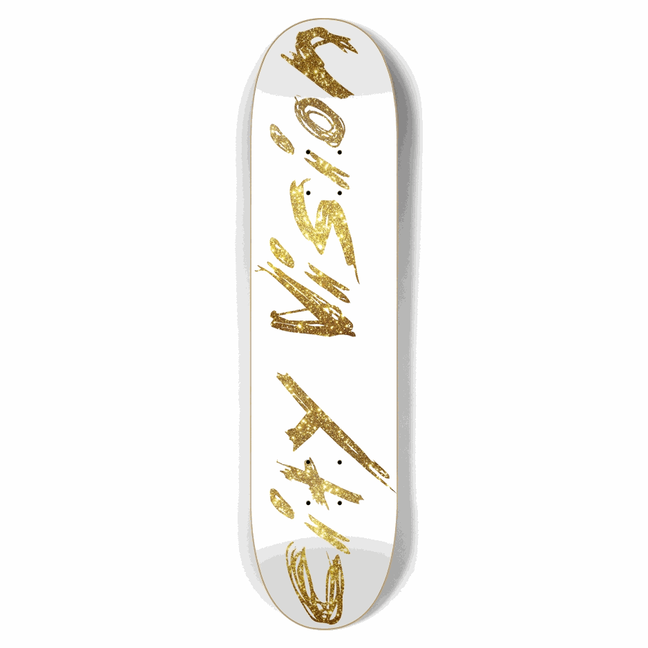 White and Gold Glitter Name 7.62 City Vision Skateboards City Vision Skateboards 7.62