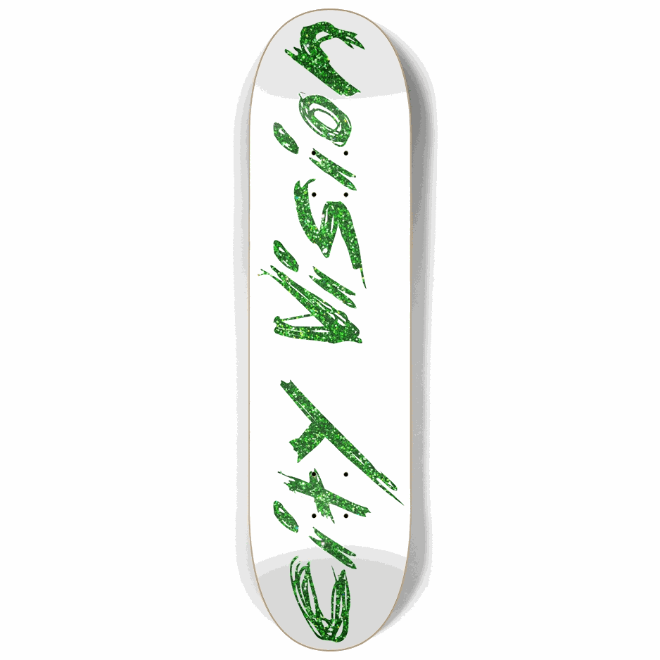 White and Green Glitter Name 8.25 City Vision Skateboards City Vision Skateboards 8.25