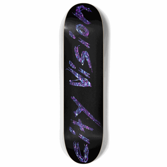 Skateboard - Black and Dark Rainbow Glitter Name 8.00 by City Vision Skateboards (8.00)
