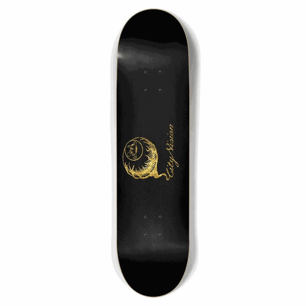 Black and Gold Glitter Logo 8.50 City Vision Skateboards