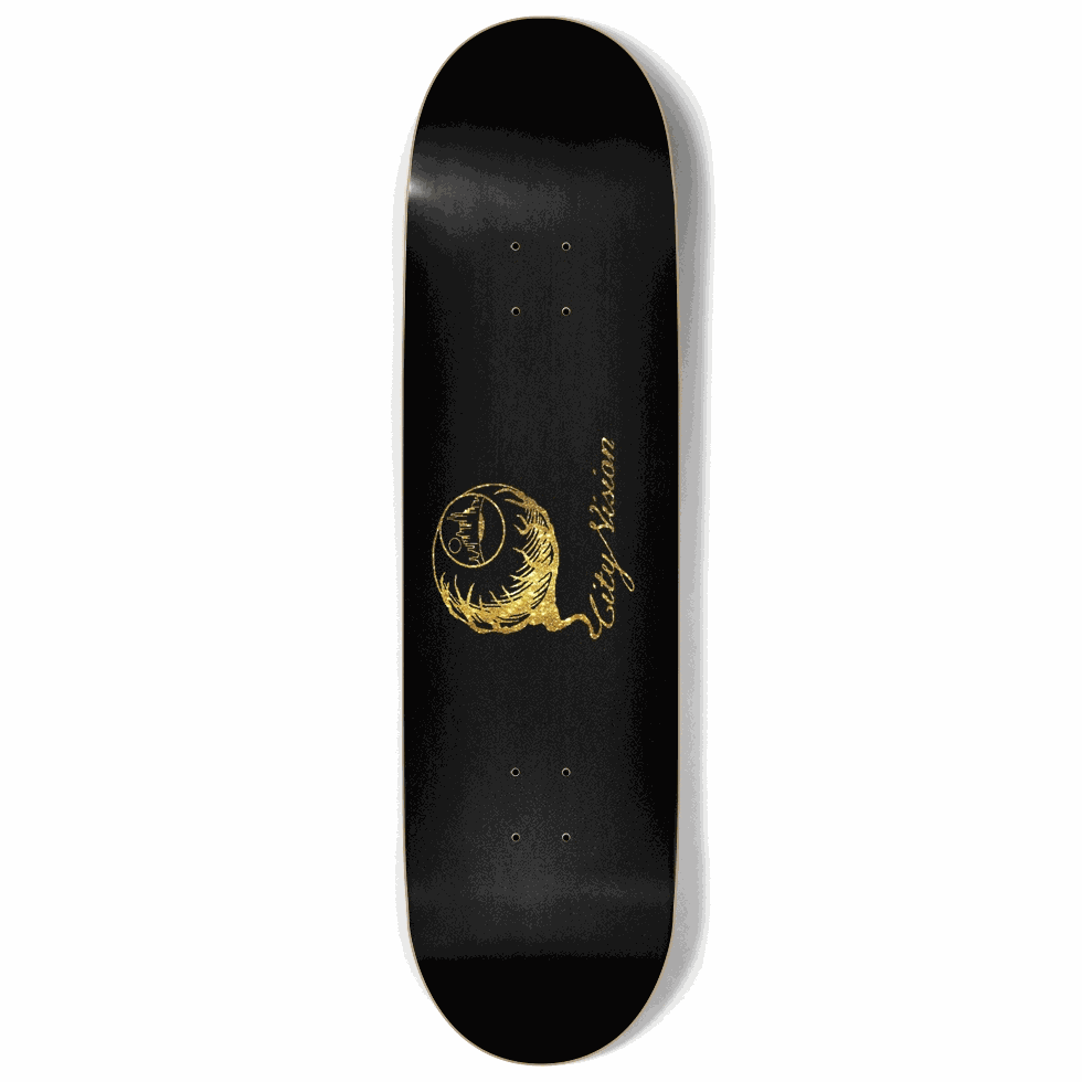 Black and Gold Glitter Logo 9.00 City Vision Skateboards