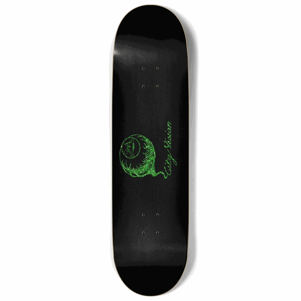 Black and Green Glitter Logo 9.00 City Vision Skateboards