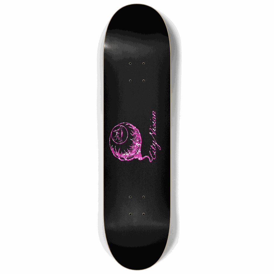 Black and Pink Glitter Logo 8.25 City Vision Skateboards