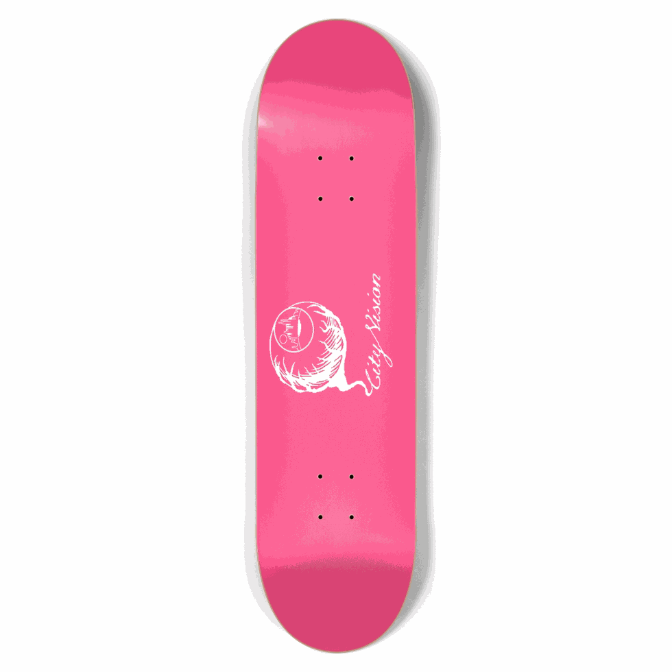 Hot Pink and White Logo 8.50 City Vision Skateboards  City Vision Skateboards 8.50