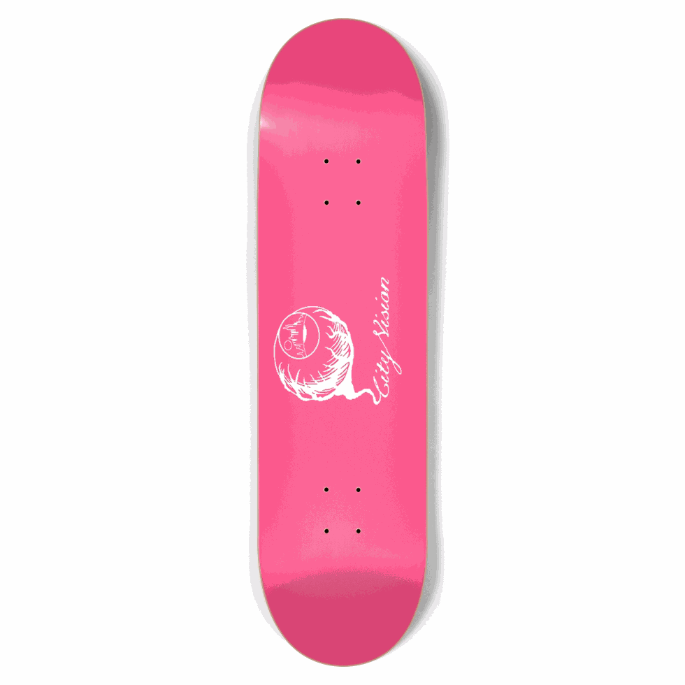 Hot Pink and White Logo 8.75 City Vision Skateboards  City Vision Skateboards 8.75