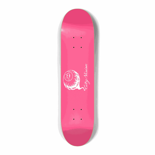 Hot Pink and White Logo Mini 7.25 City Vision Skateboards  City Vision Skateboards 7.25