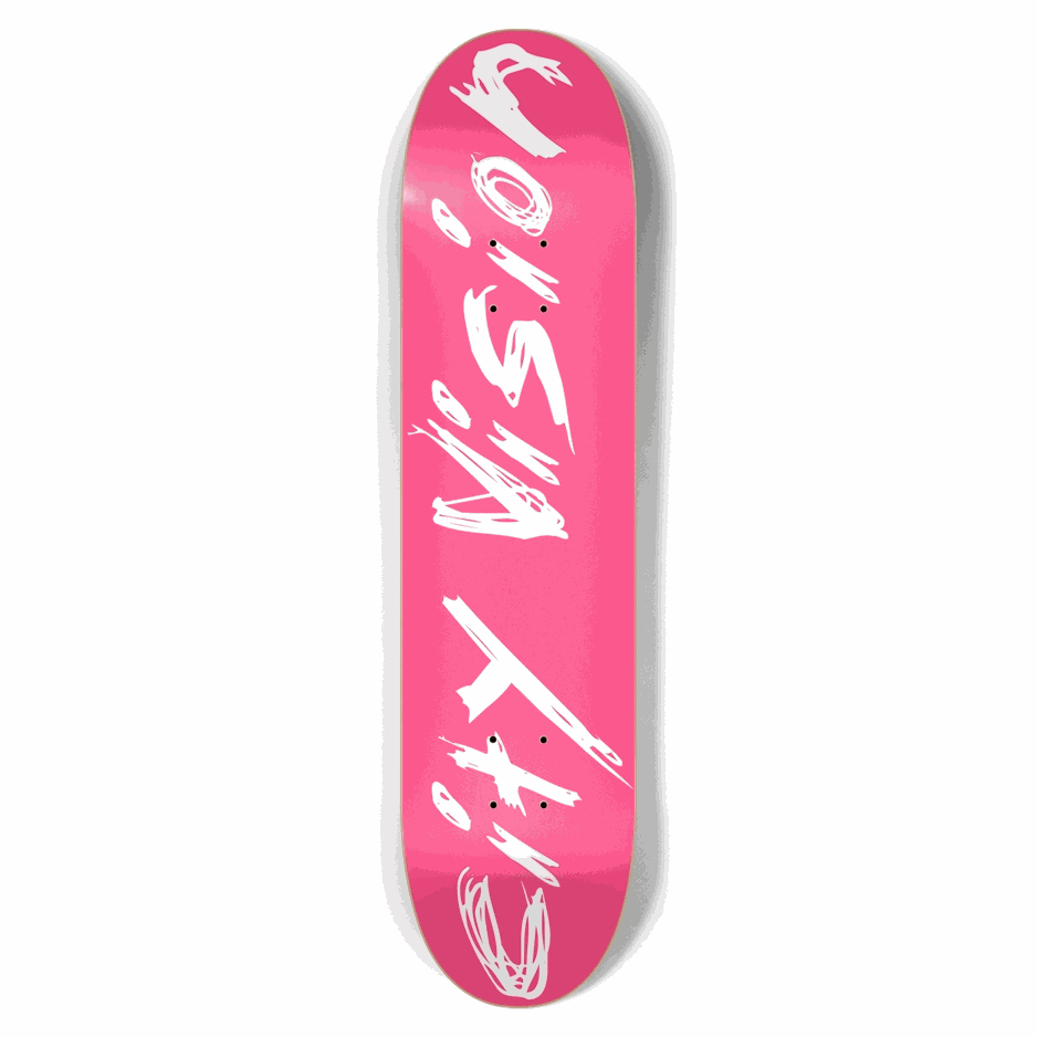 Hot Pink and White Name 7.62 City Vision Skateboards  City Vision Skateboards 7.62