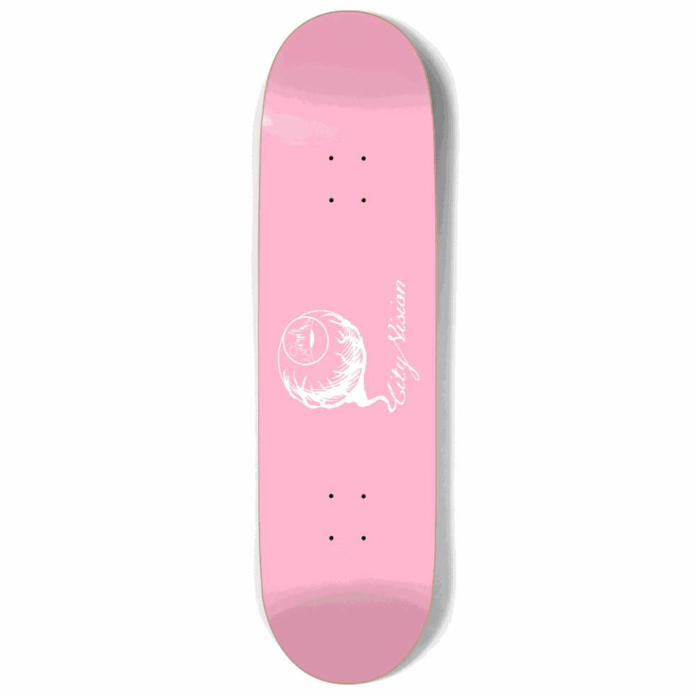 Pink and White Logo 9.00 City Vision Skateboards  City Vision Skateboards 9.00