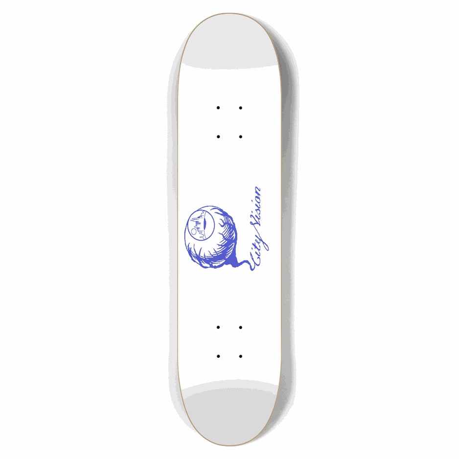 White and Blue Gliter Logo 7.62 City Vision Skateboards  City Vision Skateboards 7.62