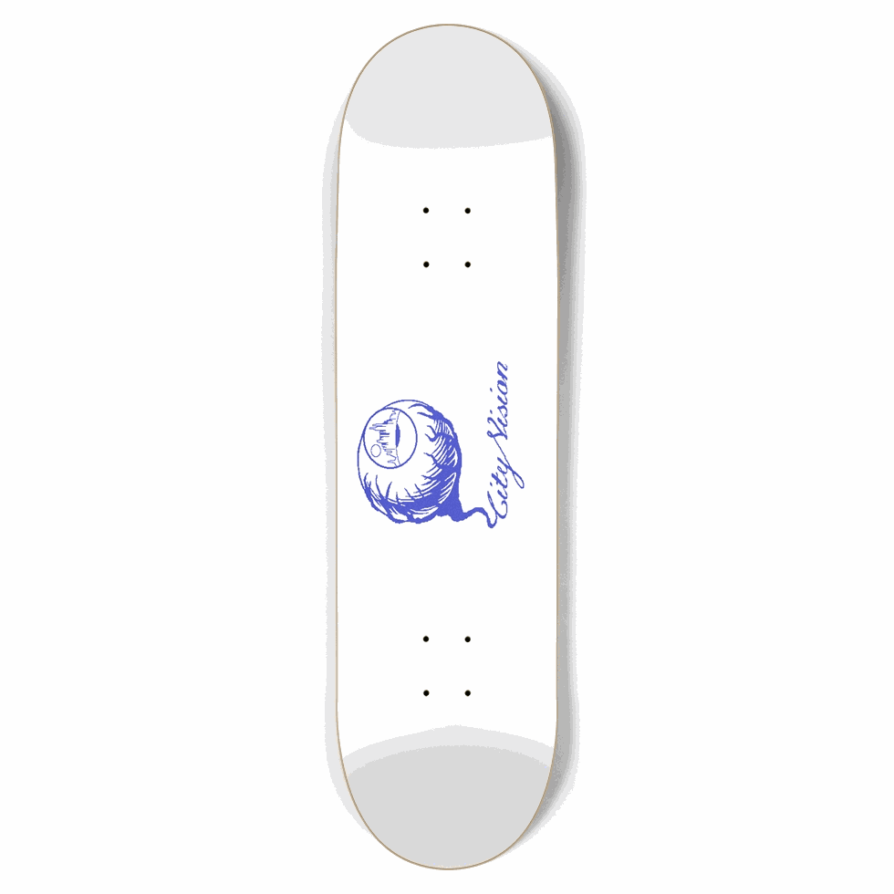 White and Blue Gliter Logo 8.75 City Vision Skateboards  City Vision Skateboards 8.75