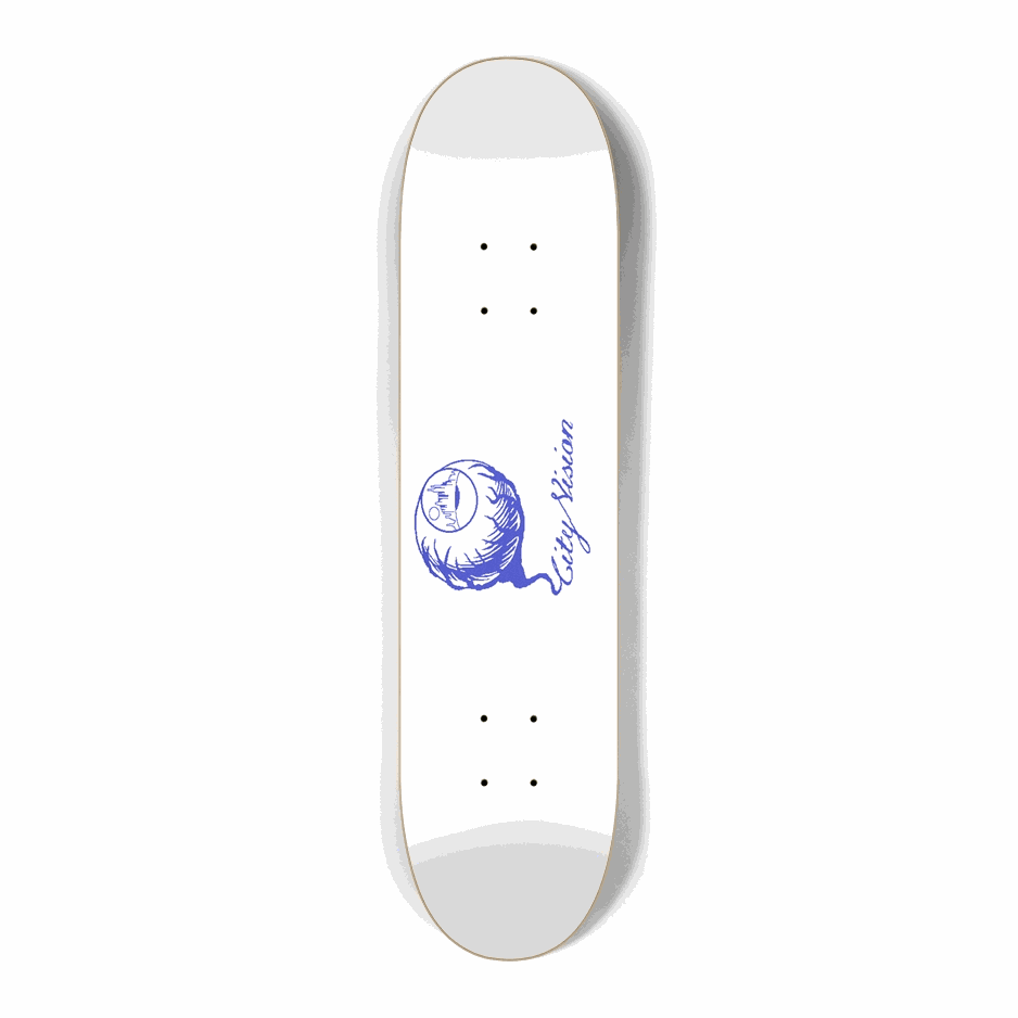 White and Blue Gliter Logo Mini 7.25 City Vision Skateboards  City Vision Skateboards 7.25
