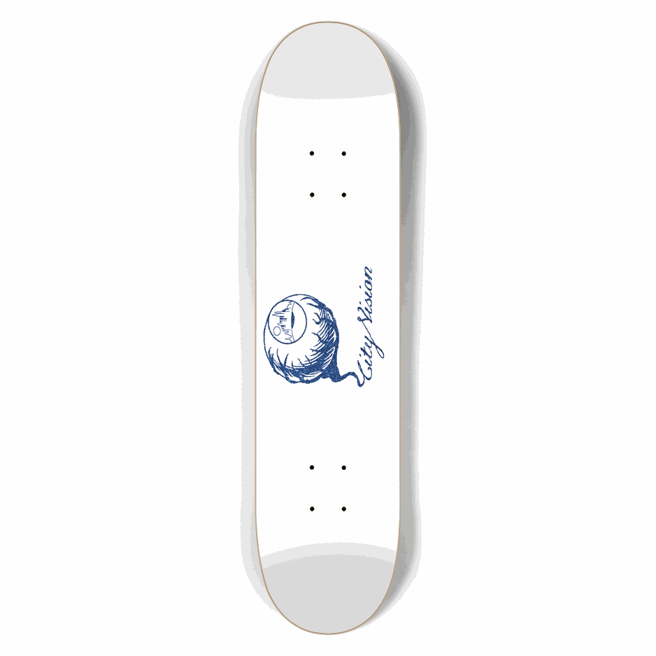 White and Blue Glitter Logo 7.50 City Vision Skateboards  City Vision Skateboards 7.50