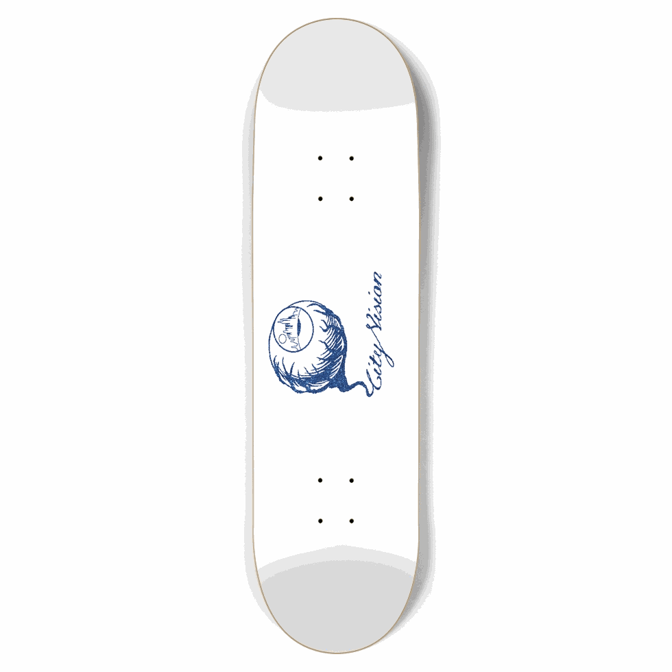 White and Blue Glitter Logo 8.75 City Vision Skateboards  City Vision Skateboards 8.75