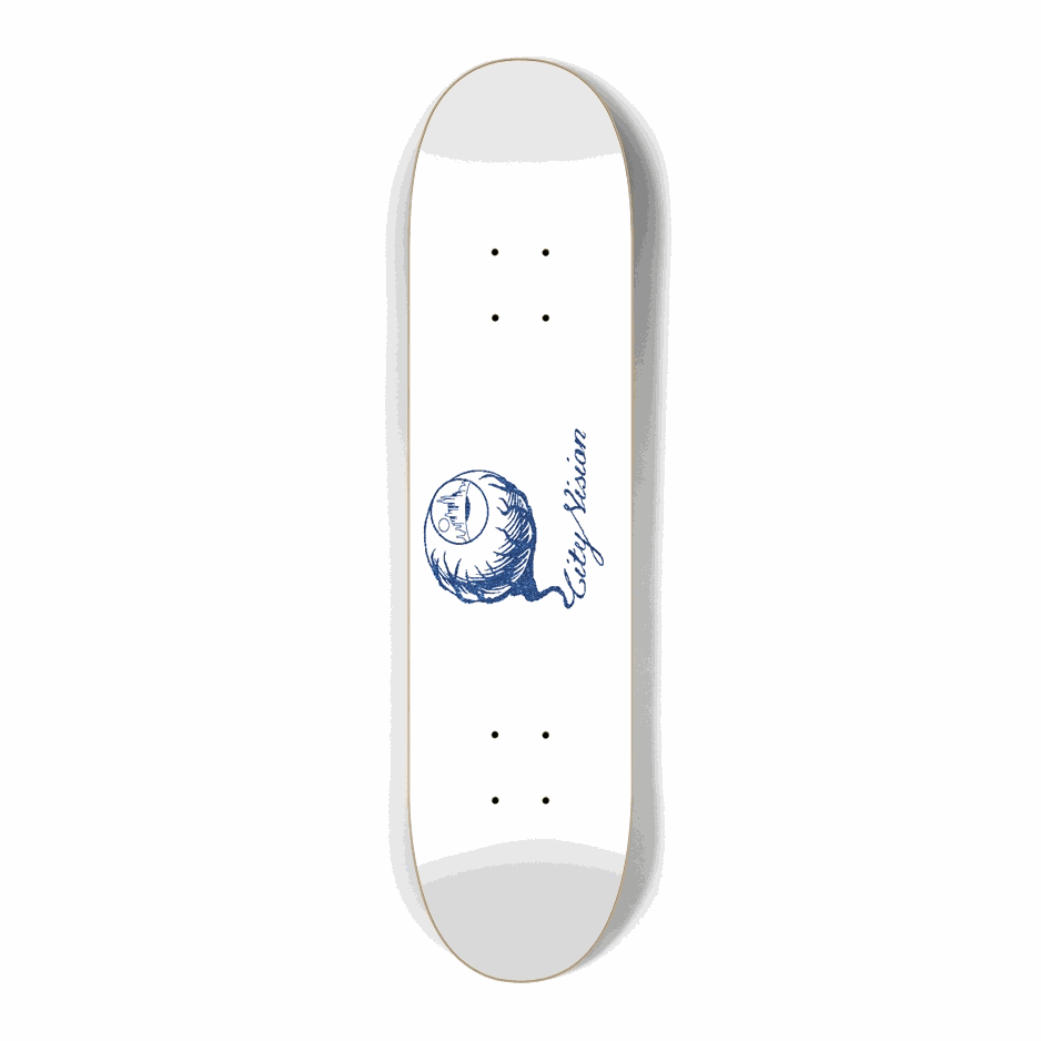White and Blue Glitter Logo Mini 7.25 City Vision Skateboards  City Vision Skateboards 7.25
