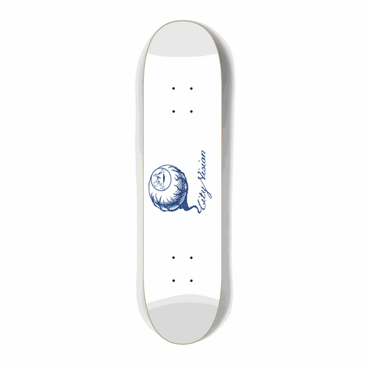White and Blue Glitter Logo Mini 7.25 City Vision Skateboards  City Vision Skateboards 7.25