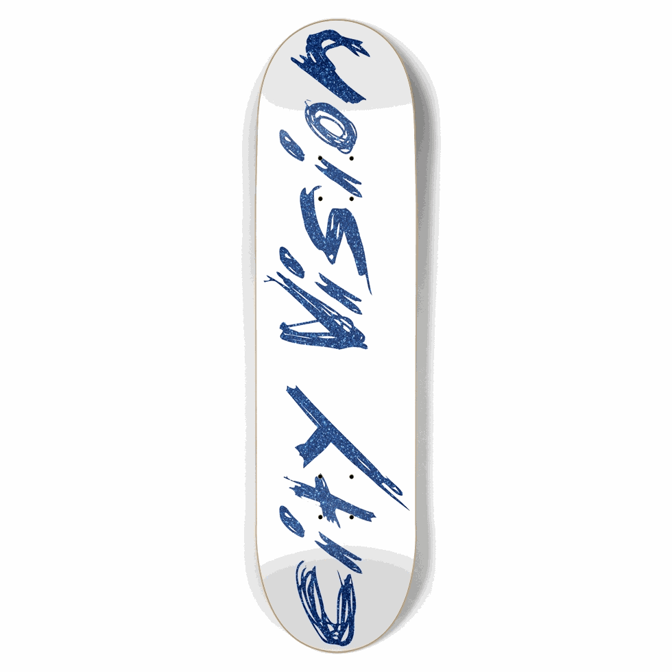 White and Blue Glitter Name 8.50 City Vision Skateboards  City Vision Skateboards 8.50