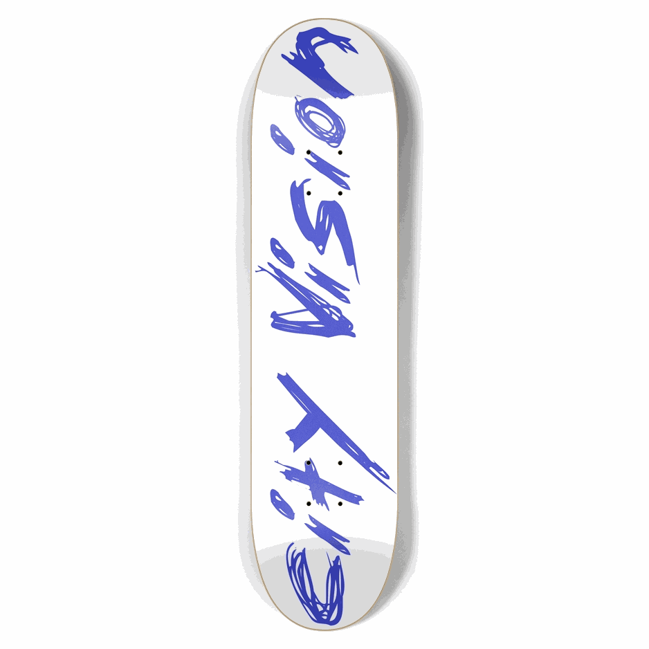 White and Blue Name 7.62 City Vision Skateboards  City Vision Skateboards 7.62
