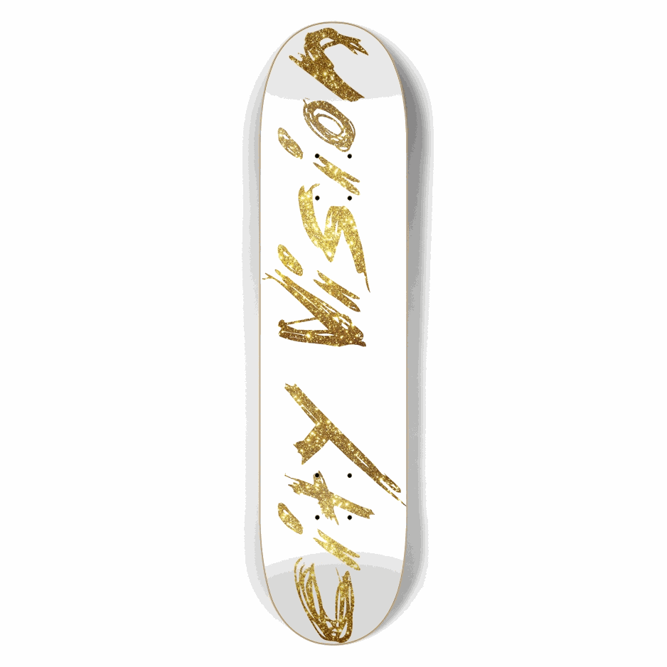 White and Gold Glitter Name 7.50 City Vision Skateboards  City Vision Skateboards 7.50