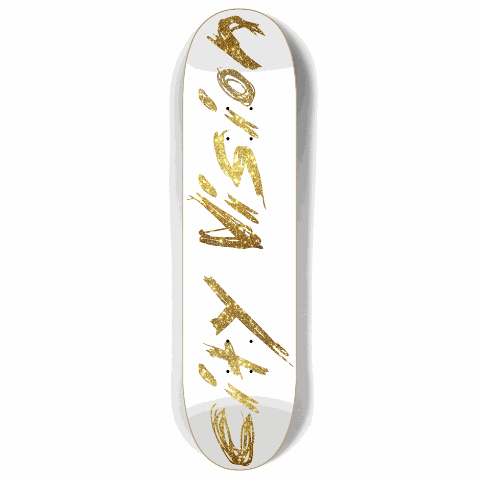 White and Gold Glitter Name 8.00 City Vision Skateboards  City Vision Skateboards 8.00