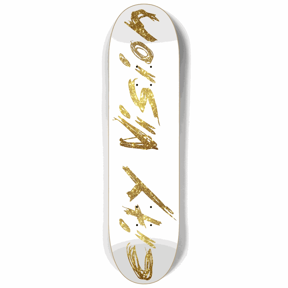 White and Gold Glitter Name 8.25 City Vision Skateboards  City Vision Skateboards 8.25