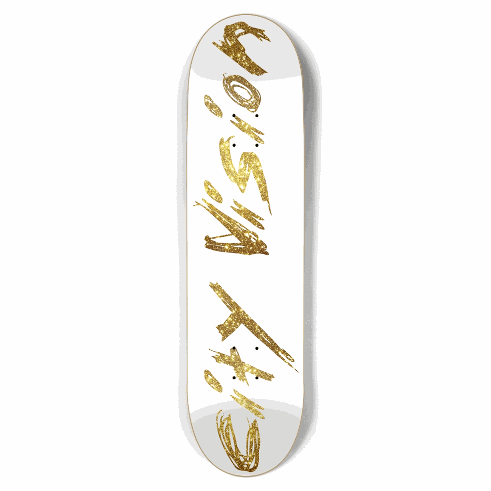 White and Gold Glitter Name 8.50 City Vision Skateboards  City Vision Skateboards 8.50