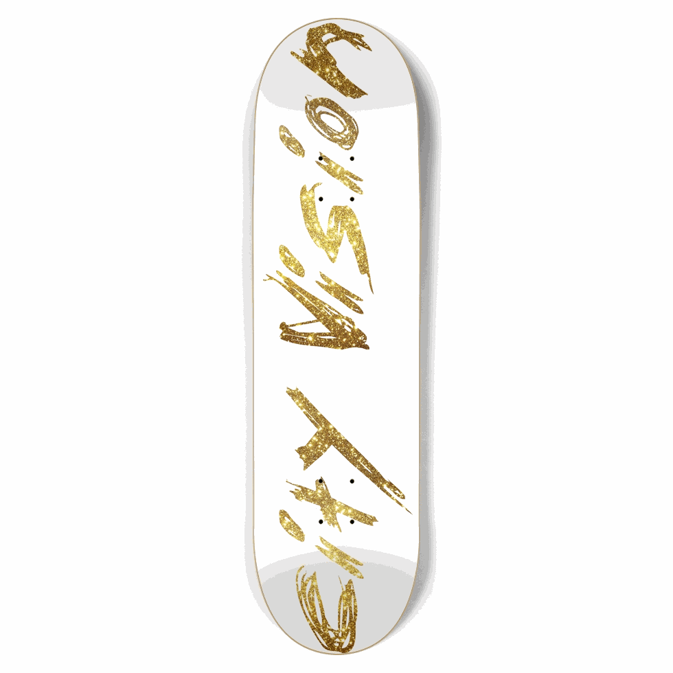 White and Gold Glitter Name 8.75 City Vision Skateboards  City Vision Skateboards 8.75
