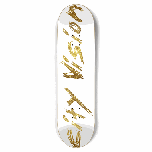 White and Gold Glitter Name 8.75 City Vision Skateboards  City Vision Skateboards 8.75