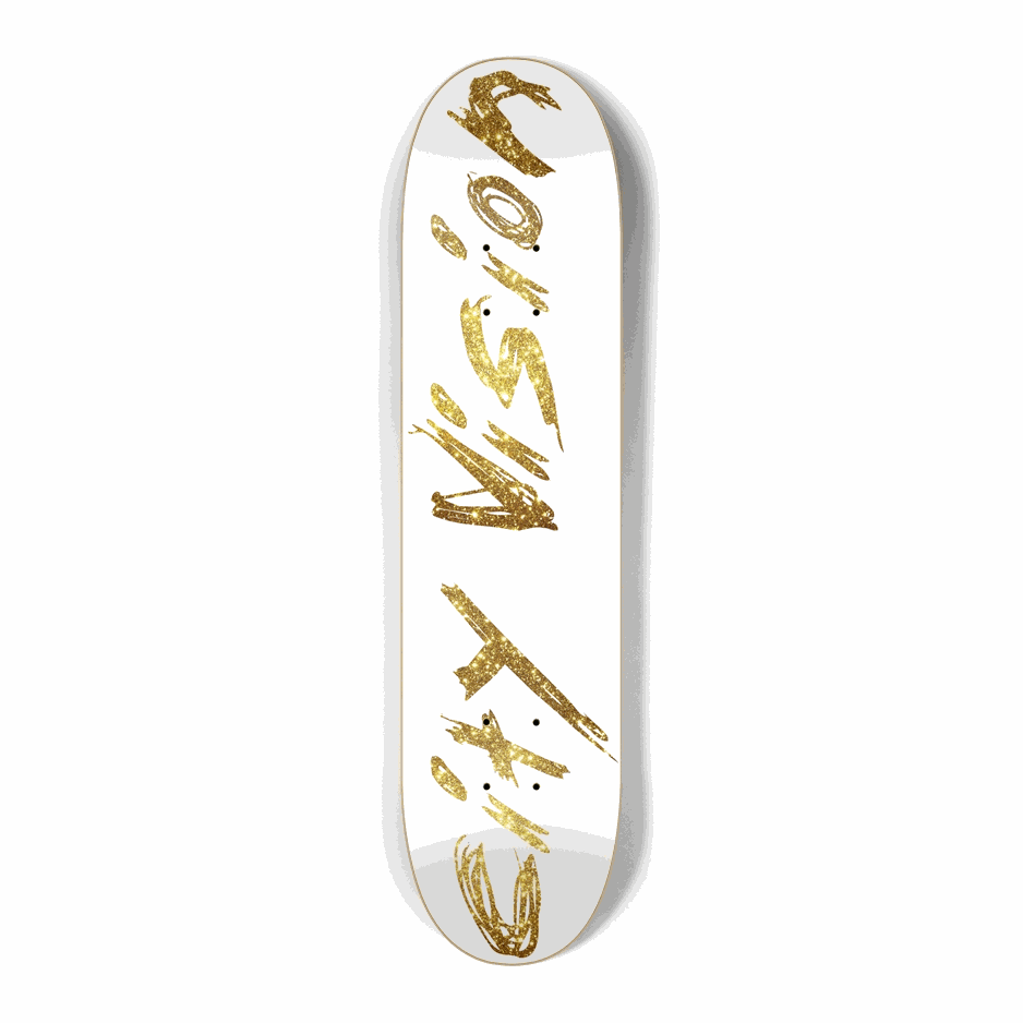 White and Gold Glitter Name Mini 7.25 City Vision Skateboards  City Vision Skateboards 7.25