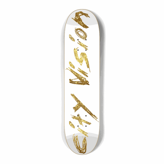 White and Gold Glitter Name Mini 7.25 City Vision Skateboards  City Vision Skateboards 7.25