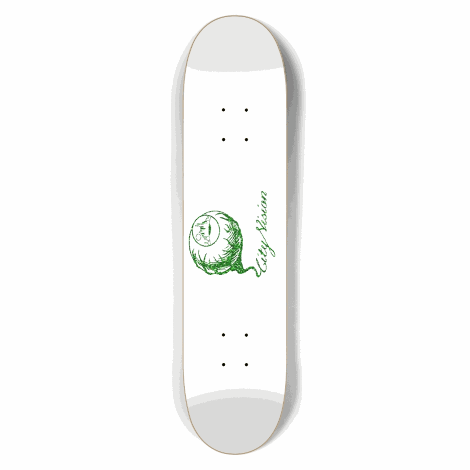 White and Green Glitter Logo 7.50 City Vision Skateboards  City Vision Skateboards 7.50