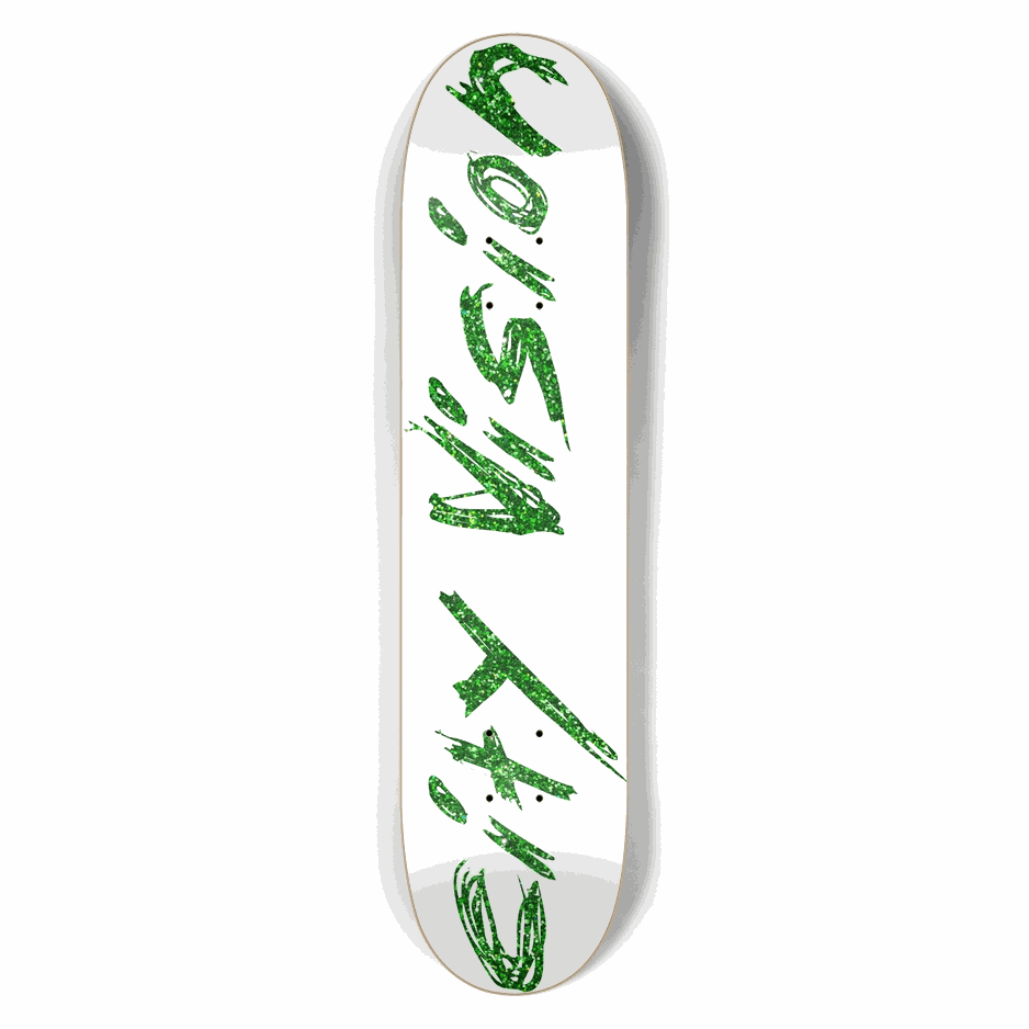 White and Green Glitter Name 7.50 City Vision Skateboards  City Vision Skateboards 7.50