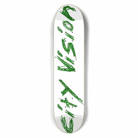 White and Green Glitter Name 7.50 City Vision Skateboards  City Vision Skateboards 7.50