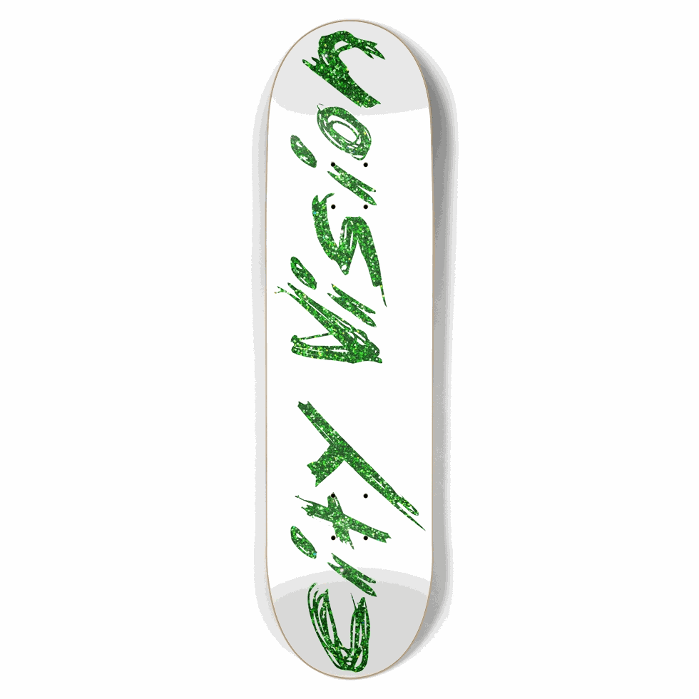 White and Green Glitter Name 8.50 City Vision Skateboards  City Vision Skateboards 8.50