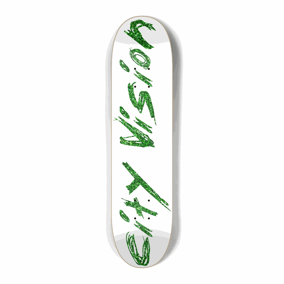 White and Green Glitter Name Mini 7.25 City Vision Skateboards  City Vision Skateboards 7.25