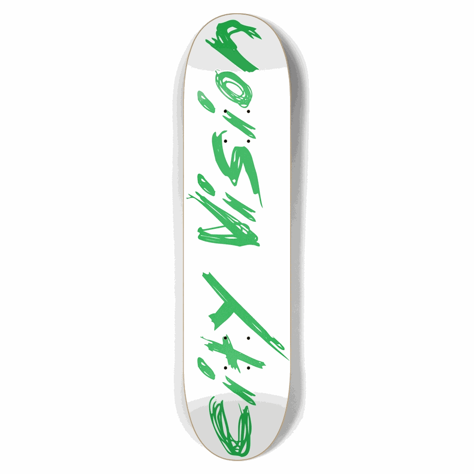 White and Green Name 7.62 City Vision Skateboards  City Vision Skateboards 7.62