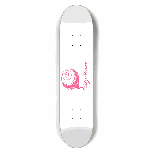 White and Hot Pink Logo 7.50 City Vision Skateboards  City Vision Skateboards 7.50