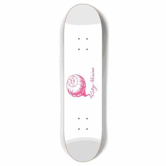 White and Hot Pink Logo 7.87 City Vision Skateboards  City Vision Skateboards 7.87