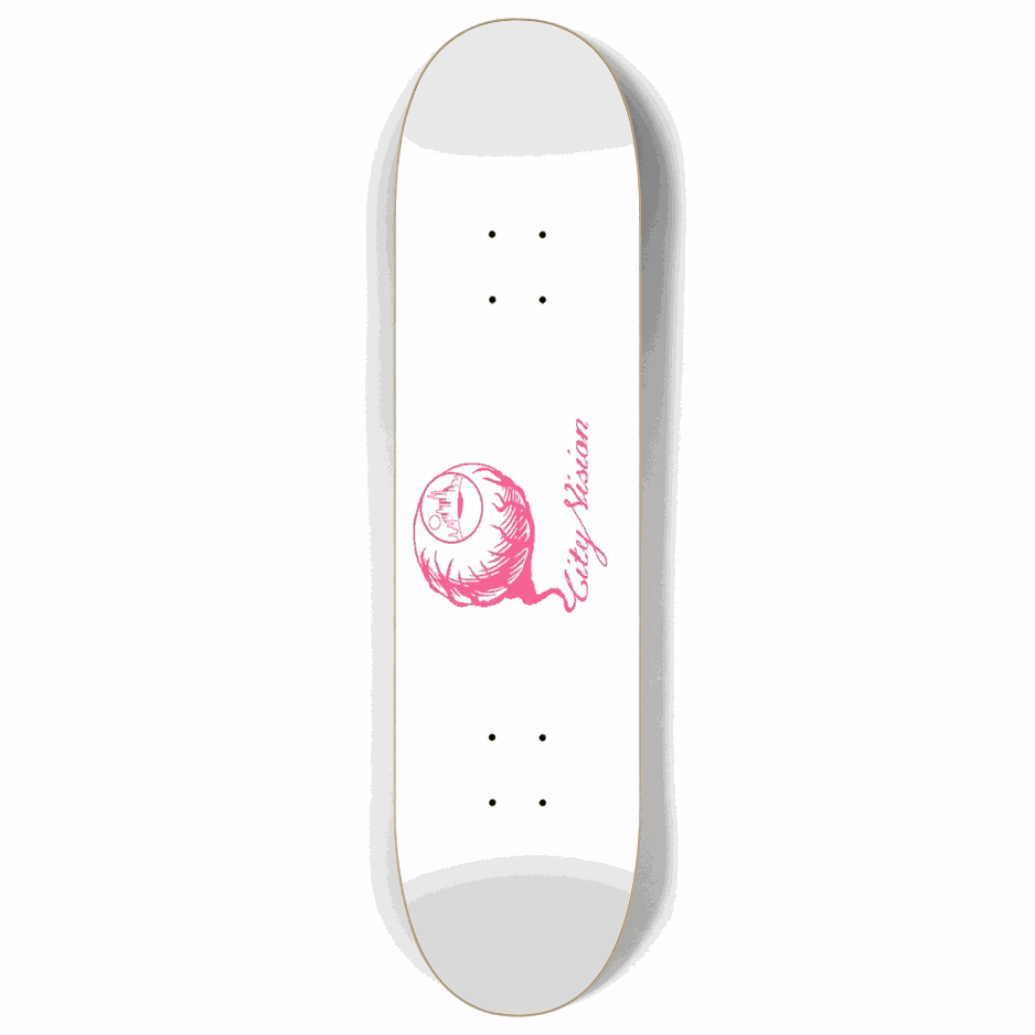 White and Hot Pink Logo 8.00 City Vision Skateboards  City Vision Skateboards 8.00