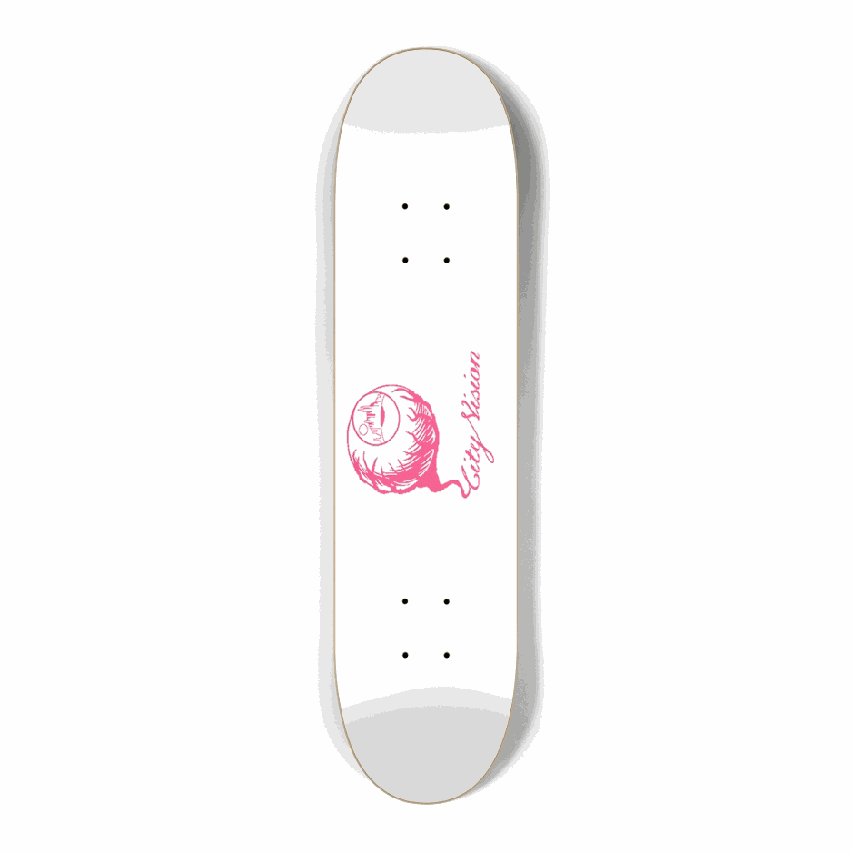 White and Hot Pink Logo Mini 7.25 City Vision Skateboards  City Vision Skateboards 7.25