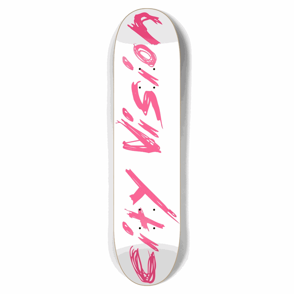 White and Hot Pink Name 7.62 City Vision Skateboards  City Vision Skateboards 7.62