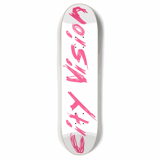 White and Hot Pink Name 7.87 City Vision Skateboards  City Vision Skateboards 7.87