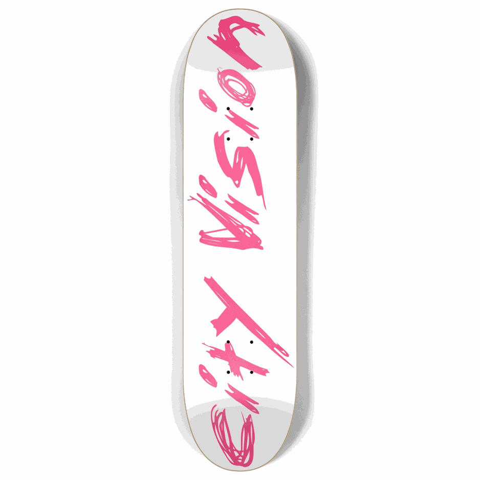 White and Hot Pink Name 8.00 City Vision Skateboards  City Vision Skateboards 8.00