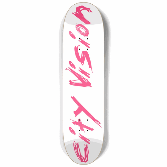 White and Hot Pink Name 8.25 City Vision Skateboards  City Vision Skateboards 8.25