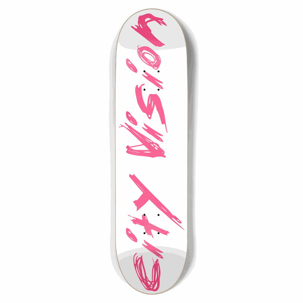 White and Hot Pink Name 8.50 City Vision Skateboards  City Vision Skateboards 8.50