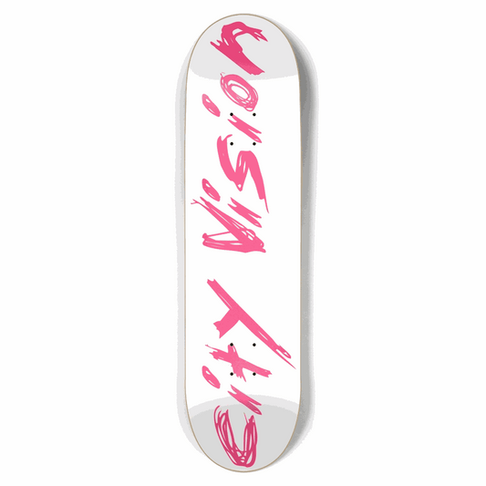 White and Hot Pink Name 8.50 City Vision Skateboards  City Vision Skateboards 8.50