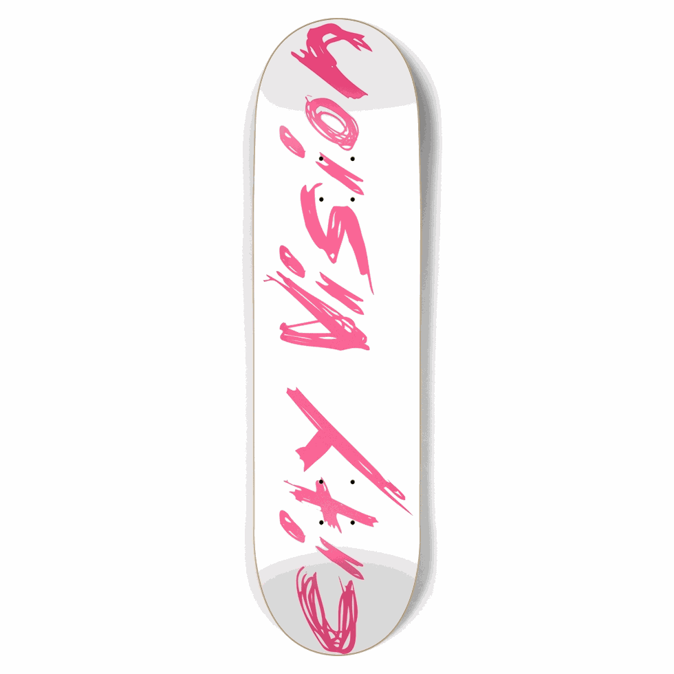 White and Hot Pink Name 8.75 City Vision Skateboards  City Vision Skateboards 8.75