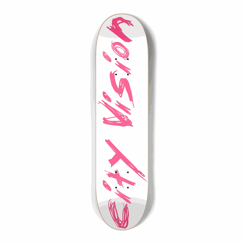 White and Hot Pink Name Mini 7.25 City Vision Skateboards  City Vision Skateboards 7.25