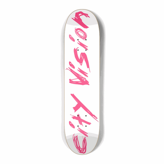 White and Hot Pink Name Mini 7.25 City Vision Skateboards  City Vision Skateboards 7.25